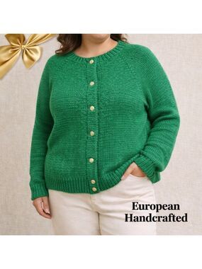 Handcrafted Kelly Thick Green Cardigan Sweater Sz 3X